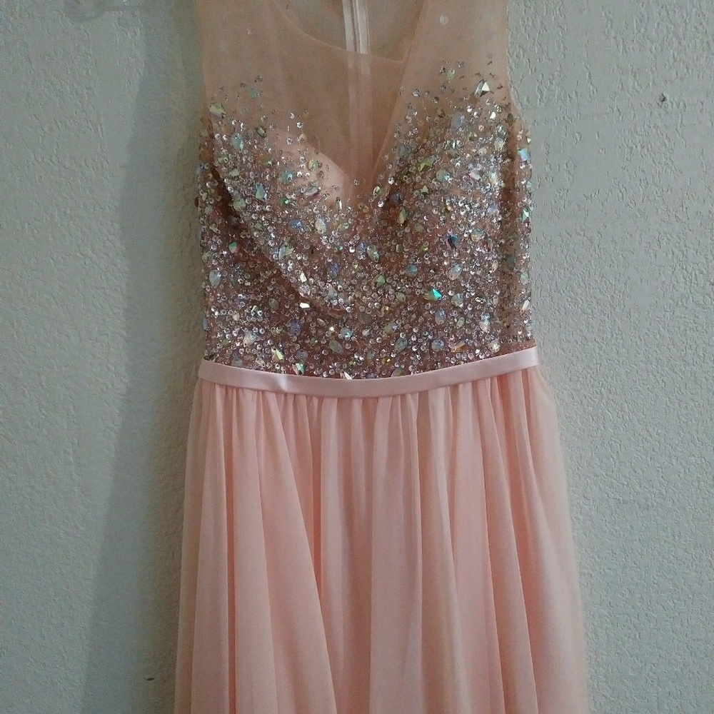 Peach Blush Sequin Prom Dress